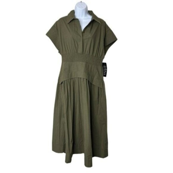 Tuckernuck Cameran Army Green Collared A-Line Midi Shirt Dress Size M NWT - Picture 5 of 12